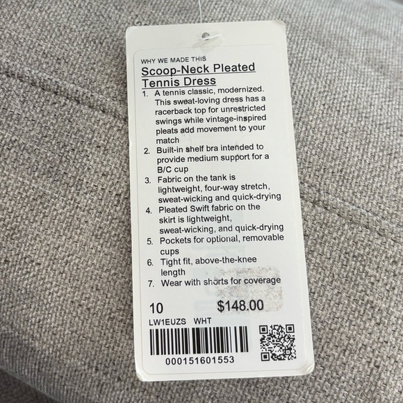 NWT Lululemon Scoop Neck Pleated Tennis Dress Size 10 In White - Picture 5 of 7